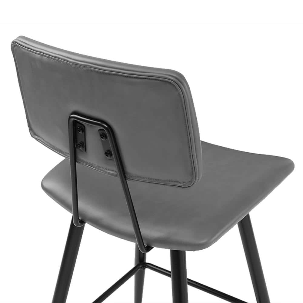 Gray Faux Leather Counter Height Bar Stools with Metal Frame, Set of 2