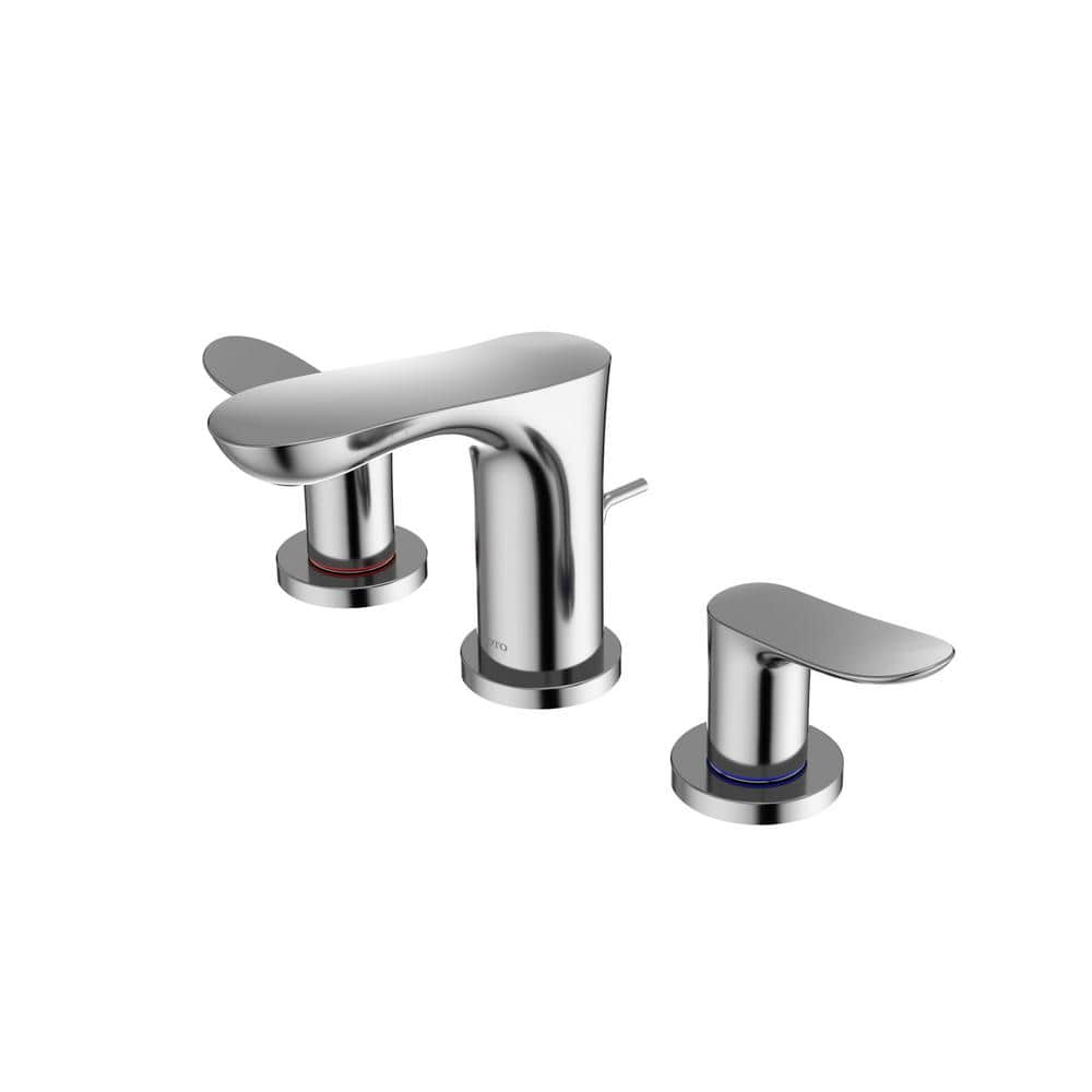 Polished Nickel Modern Widespread Bathroom Faucet with Drain Assembly
