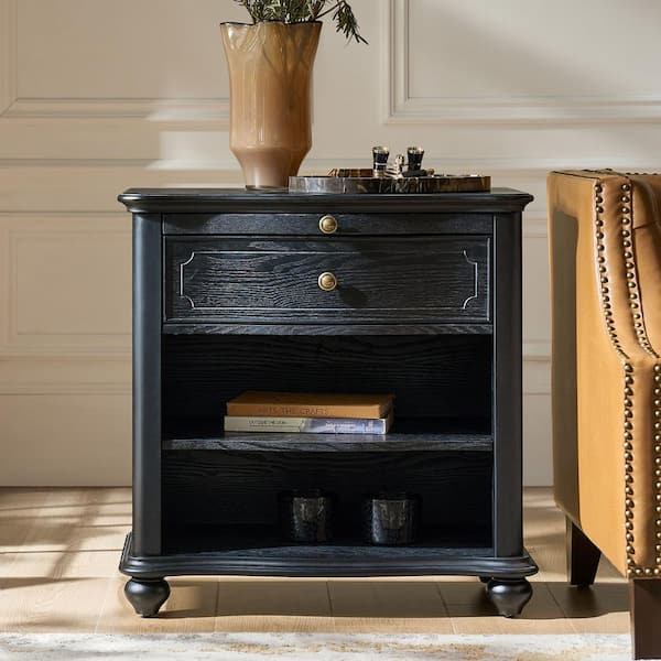 Nicolas Black 1-Drawer 28 in. W Nightstand with Built-In Power Outlet