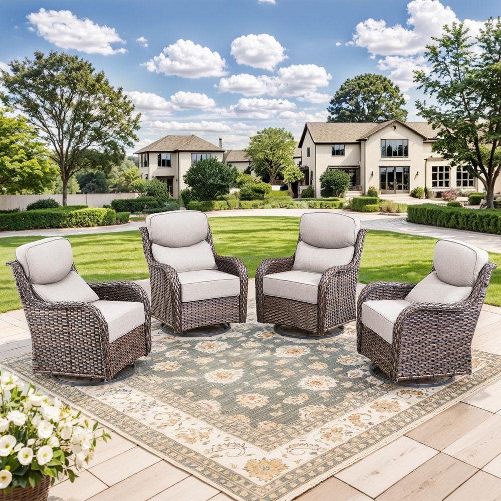 Bellefurn NovaSwivel 4-Person Brown Wicker Outdoor Glider Patio