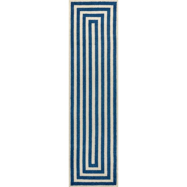 Bandol Modern Navy/Ivory 2 ft. x 8 ft. Classic Mitre Stripe Runner Rug