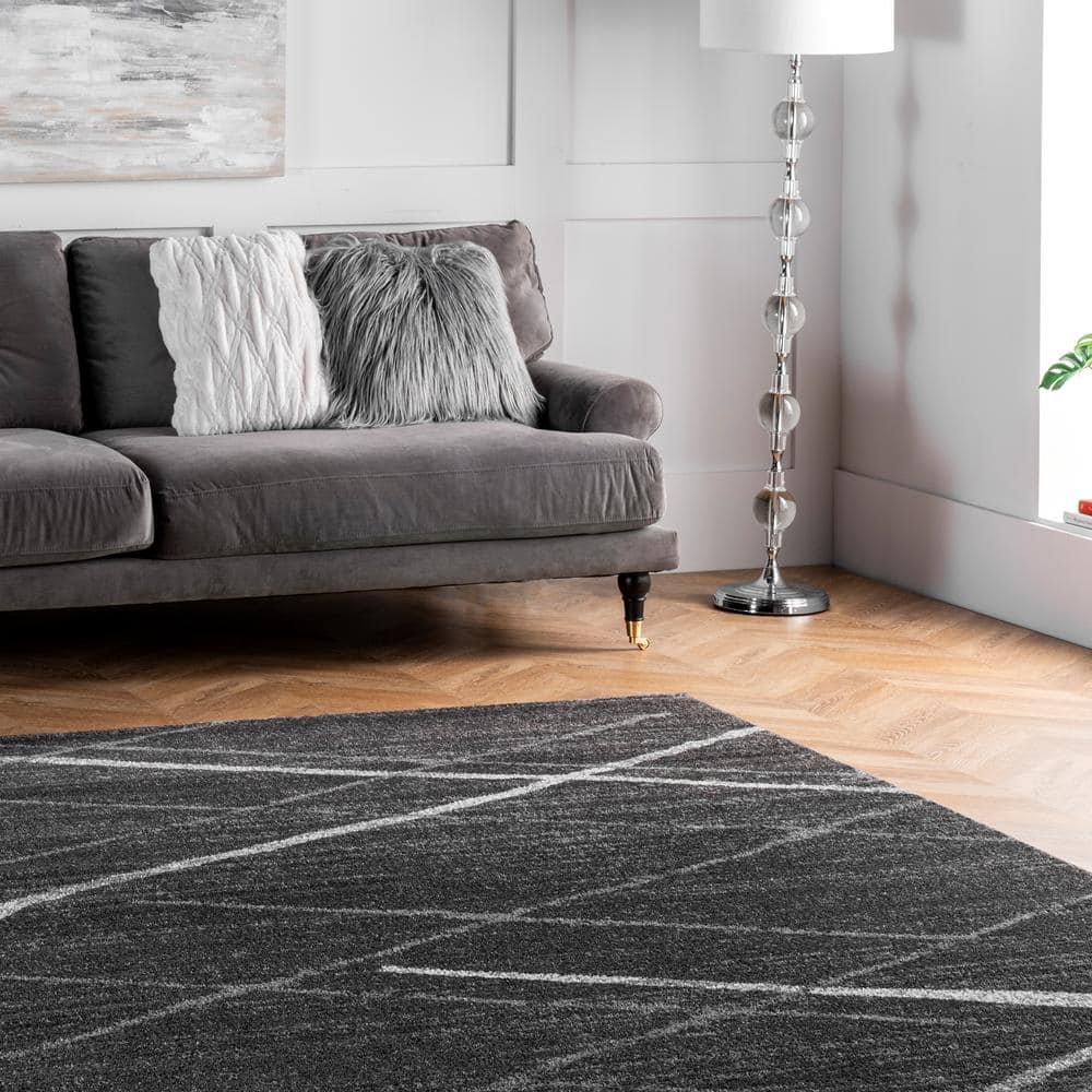 Dark Gray Synthetic Square Non-slip Contemporary Area Rug