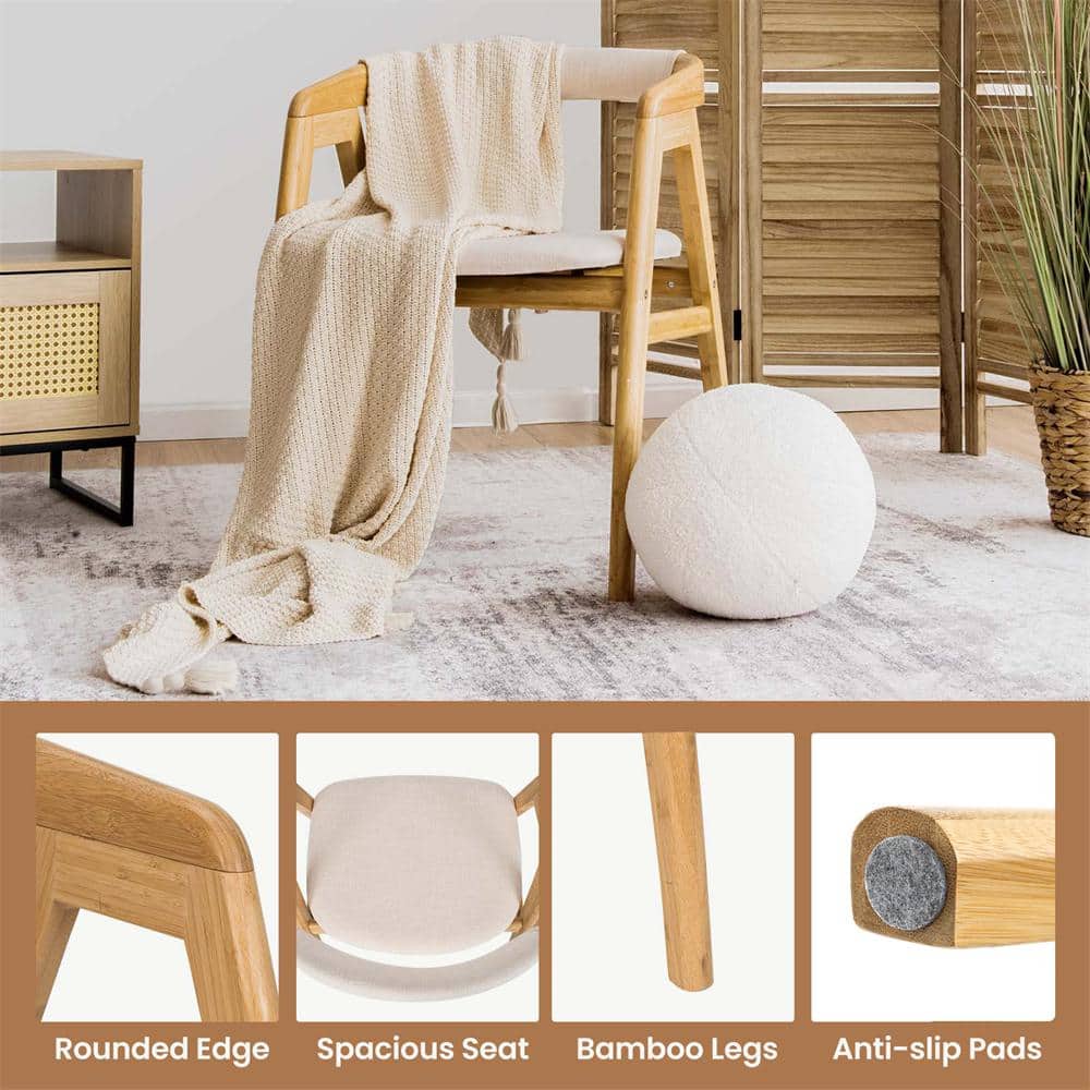 Beige Bamboo Upholstered Low Slat Accent Chair