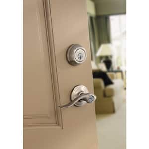 Tustin Satin Nickel Exterior Entry Door Handle and Single Cylinder Deadbolt Combo Pack Featuring SmartKey Security