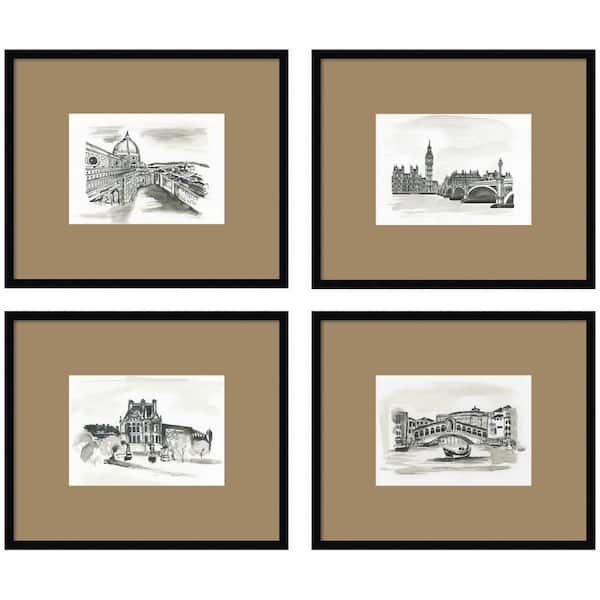 4-Piece Svelte "Vintage Europe" by Teju Reval Cities Framed Art Print Set 45 in. x 53 in.