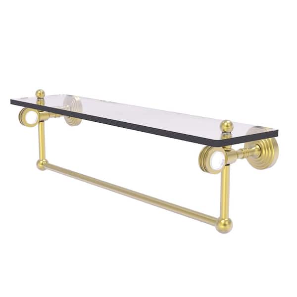 Allied Brass Pacific Grove 22 in. W x 6.4  in. H x 5.13 D Glass Rectangular Shelf in Satin Chrome with Towel Bar and Dotted Accents