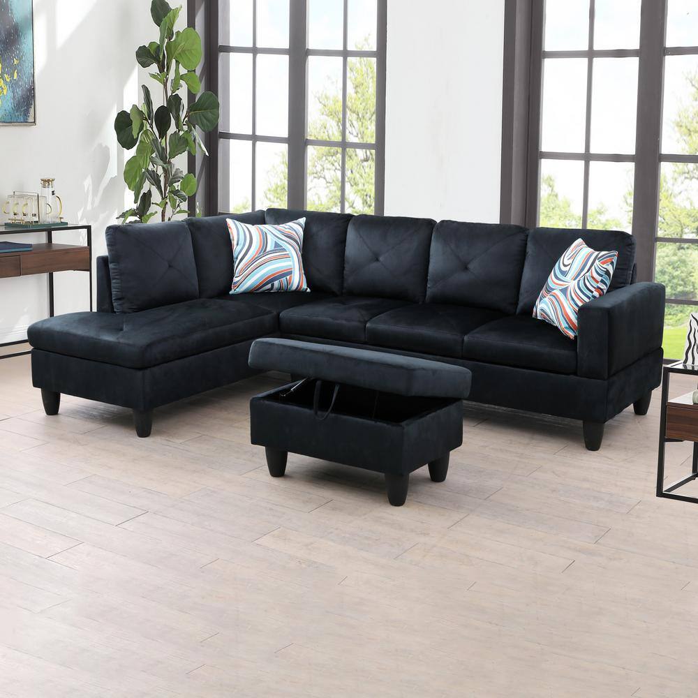 28.5 in. W Midnight Blue Flannel Polyester Blend Rectangle Ottoman with Sto