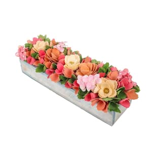 16 in. Artificial Floral Arrangements Spring Colorful Pink Floral Window Box for Assorted Flowers- Color- Pink