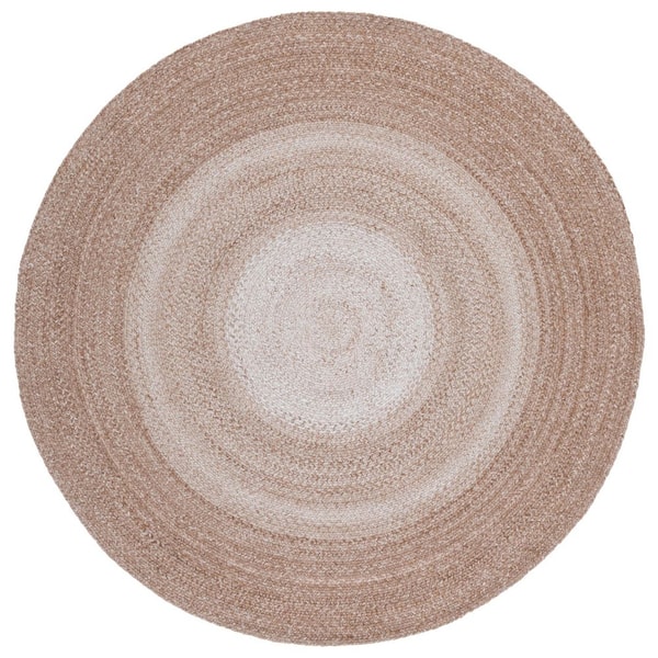Braided 5 ft. x 5 ft. Beige Gradient Border Round Area Rug