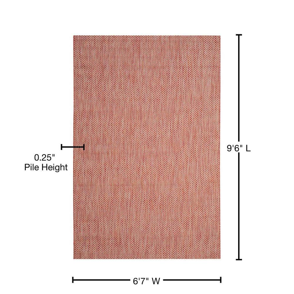 Red/Beige Synthetic Easy-Care Rectangular Area Rug, 6'7" X 9'6"
