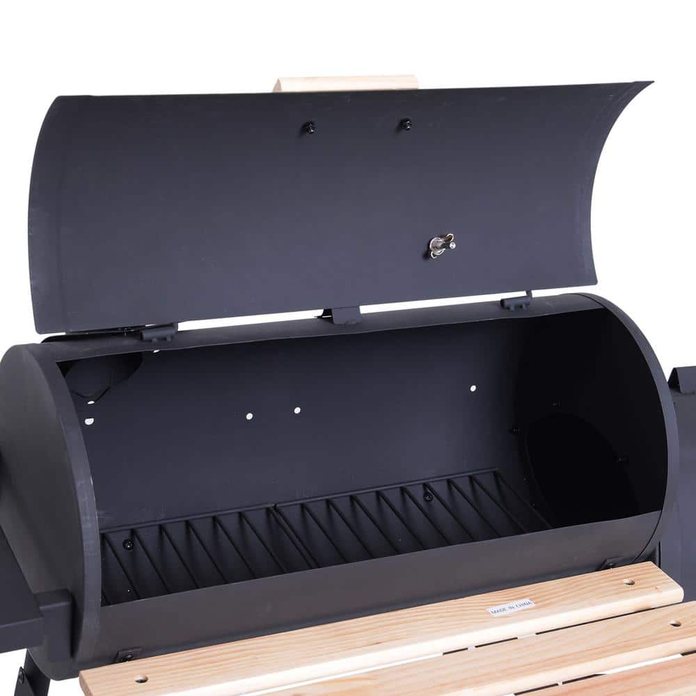 Outsunny 48" Black Steel Charcoal BBQ Grill with Smoker