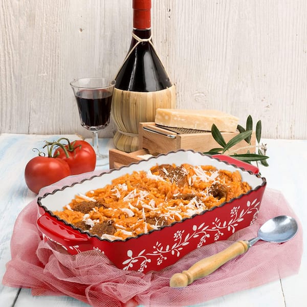 3-Piece Ceramic Rectangular Baking Dish Lasagna Pan Set in Red for Kitchen Cooking Casserole Cake Dinner Banquet