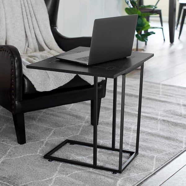 HOUSEHOLD ESSENTIALS Jamestown Folding Black Oak Square C-Table 23 in. H x 12 in. to 24 in. W x 19 in. D