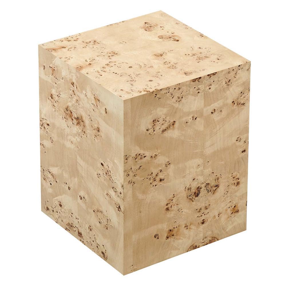 Natural Burl Wood Square Side Table with Adjustable Feet