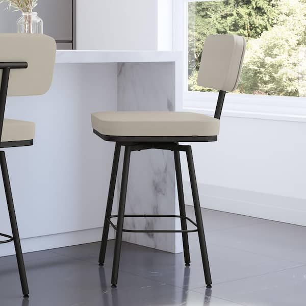 Amisco Tereza 26.75 in. Light Grey Faux Leather / Black Metal Swivel Counter Stool