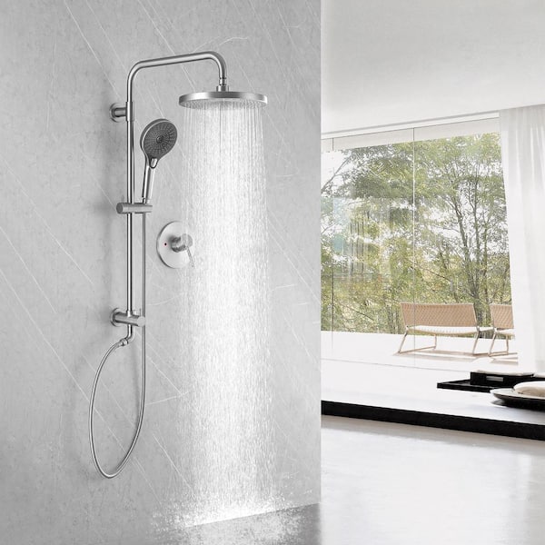 2-Spray Patterns 10 in. Shower System Wall Mount Dual Shower Heads 2.4 GPM with 3-Setting Hand Shower in Brushed Nickel