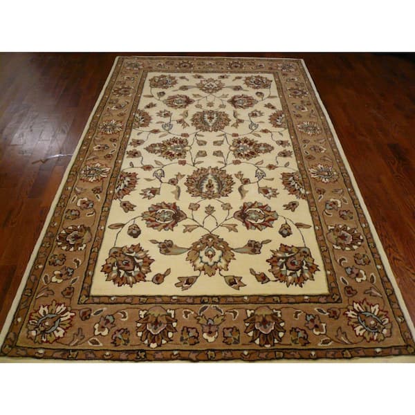 Total Performance 4 ft. x 6 ft. Ivory/Beige Floral Border Area Rug