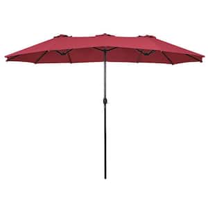 15 ft. Market Double Sided Outdoor Patio Umbrella with Crank and UV Sun Protection in Red Wine