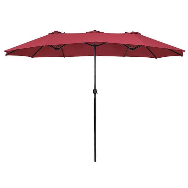 Alpulon 15 ft. Market Double Sided Outdoor Patio Umbrella with Crank and UV Sun Protection in Red Wine