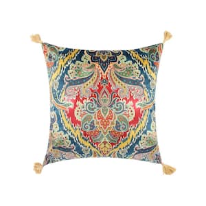 Calabria Multicolor Medallion Print Corner Tassels 18 in. x 18 in. Throw Pillow