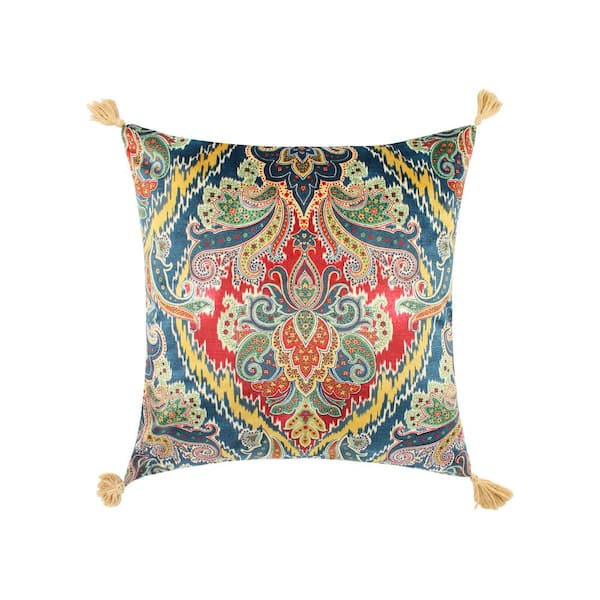 LEVTEX HOME Calabria Multicolor Medallion Print Corner Tassels 18 in. x 18 in. Throw Pillow