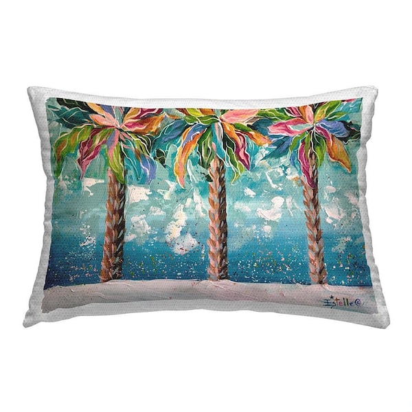 Tropical Modern Palms Blue Rectangular Outdoor Throw Pillow