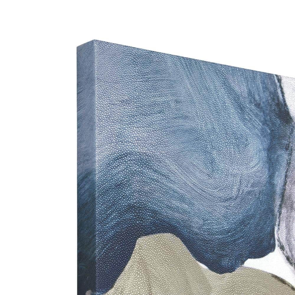 Floral Serenity Blue and Beige Abstract Canvas Wall Art Set