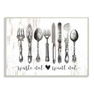 10 in. x 15 in. "Waste Not Want Not Silverware Drawing" by Lettered and Lined Printed Wood Wall Art
