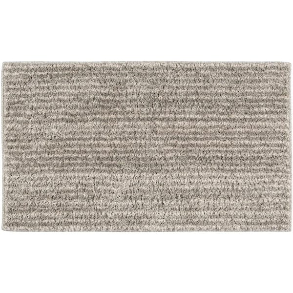 20 in. x 34 in. Light Gray/Cream Modern Stripe Rectangle Bath Mat