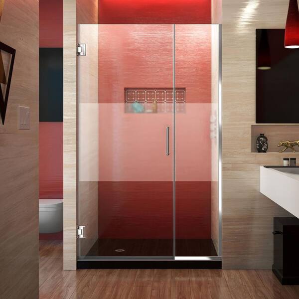 DreamLine Unidoor Plus 39-1/2 to 40 in. x 72 in. Frameless Hinged Shower Door with Half Frosted Glass in Chrome