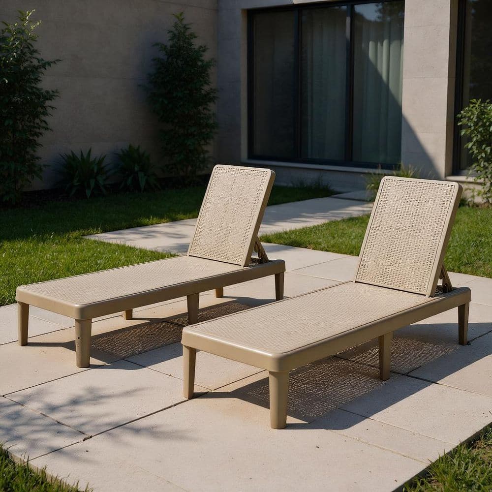 Beige Resin Outdoor Lounge Chair in Beige with 6 Positions Backrest Set of 2 for Patio, Garden, Backyard price history on PriceWatchPro