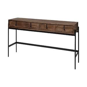 The Glenn III 56 in. Dark Brown Wood Standard Rectangle Wood Console Table with Drawers