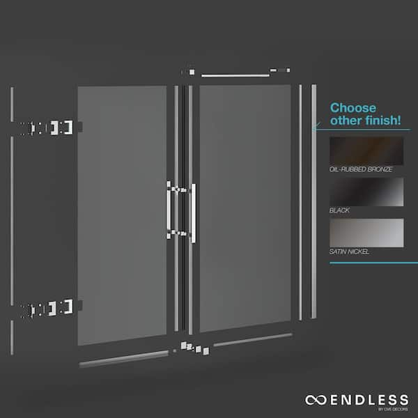 OVE Decors Endless TP0213100 Tampa-Pro, Corner Frameless Hinge Shower Door,  35 13/16 in. W x 72 in. H, in Chrome