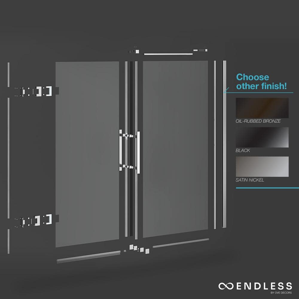 Tampa-Pro Black Frameless Corner Shower Kit with Clear Glass Panels