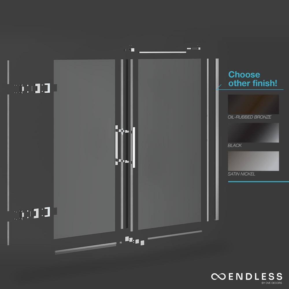 Tampa-Pro 33" Satin Nickel Frameless Corner Shower Enclosure with Shelves