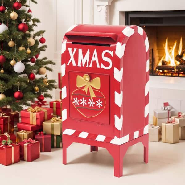 Unbranded 27 in. Red Iron Christmas Mailbox Decoration Holiday Decor