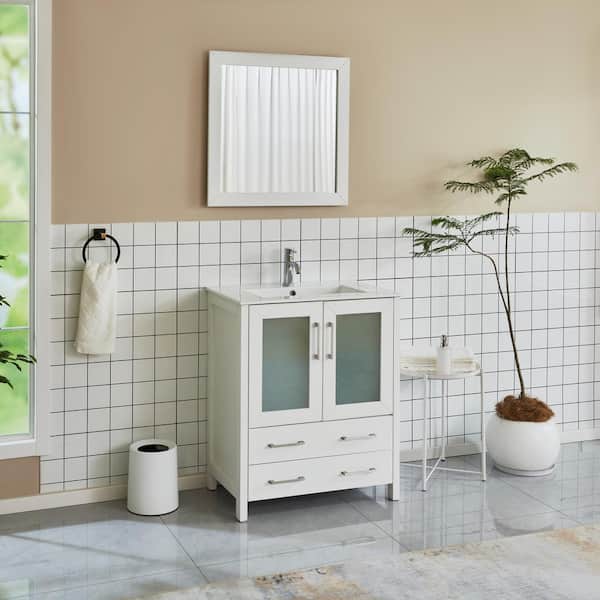 Brescia 30 in. W x 18 in. D x 36 in. H Bath Vanity In White with Vanity Top in White with White Basin and Mirror