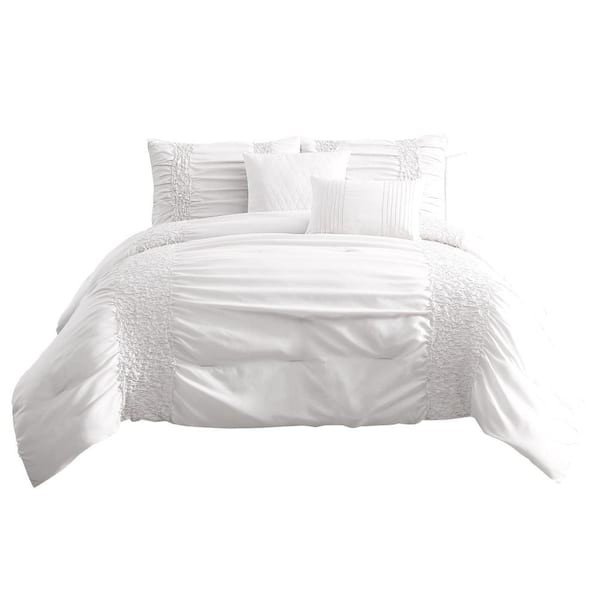 Benjara 5- Piece White Solid Print Microfiber Full Comforter Set