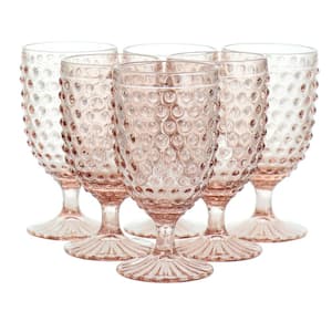 6 Piece 14.2 oz. Clear glass Hobnail Goblet Drinkware Set in Pink