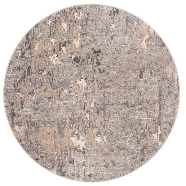 SAFAVIEH Meadow Gray 7 ft. x 7 ft. Round Abstract Distressed Area Rug