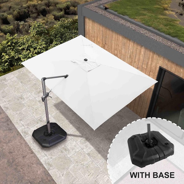 PURPLE LEAF 9 ft. x 11.5 ft. Aluminum Outdoor Patio Cantilever Umbrella Offset 360° Rotation Umbrella with Base, White