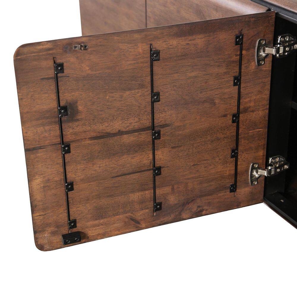Close-up of the interior cabinet door hinges.