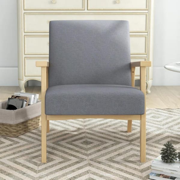 Bestier Grey Fabric Accent Chair, Mid-Century Modern Arm Chair with Wood Armrests and Legs