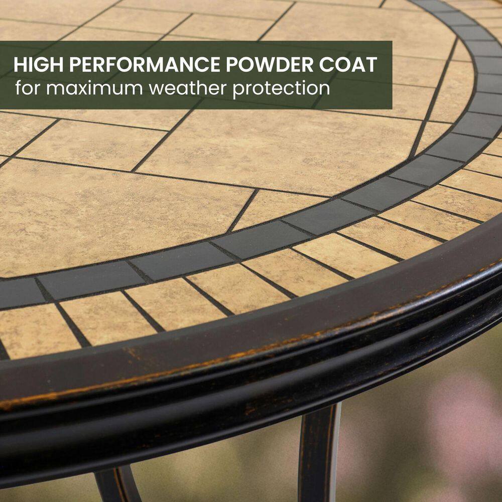 Monaco Tan and Bronze Aluminum 7-Piece High-Dining Set with Round Tile-Top Table