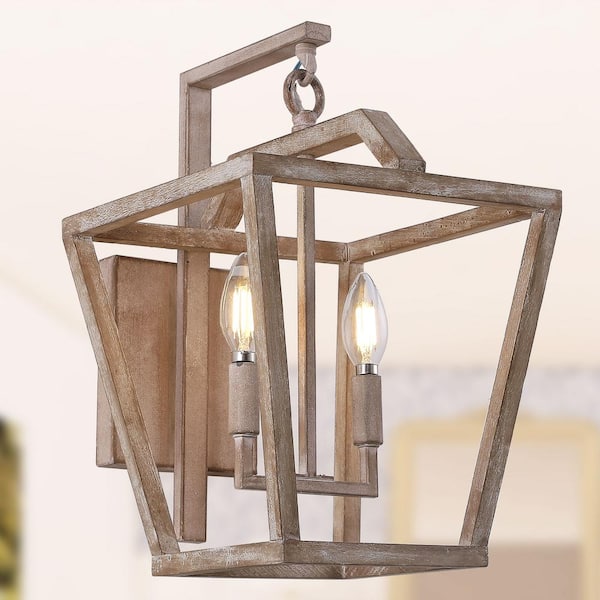 Example: 12.2 in. 2-Light Vintage Burlywood Modern Industrial Wall Sconce with Light Kit