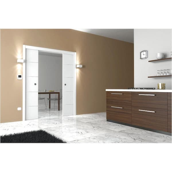 Planum 0020 30 in. x 80 in. Flush White Finished WoodSliding door with Single Pocket Hardware