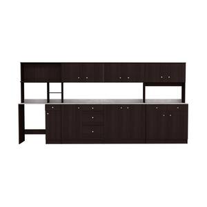 Ready to Assemble 144 in. W x 19.69 in. D x 70.87 in. H Wood Breakroom Kitchen Storage Cabinet in Espresso/Stone Finish