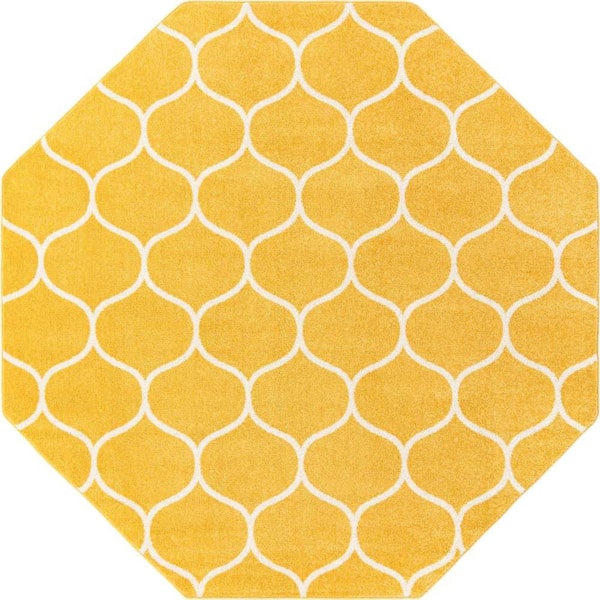 Trellis Frieze Rounded Yellow 7 ft. 10 in. x 7 ft. 10 in. Area Rug