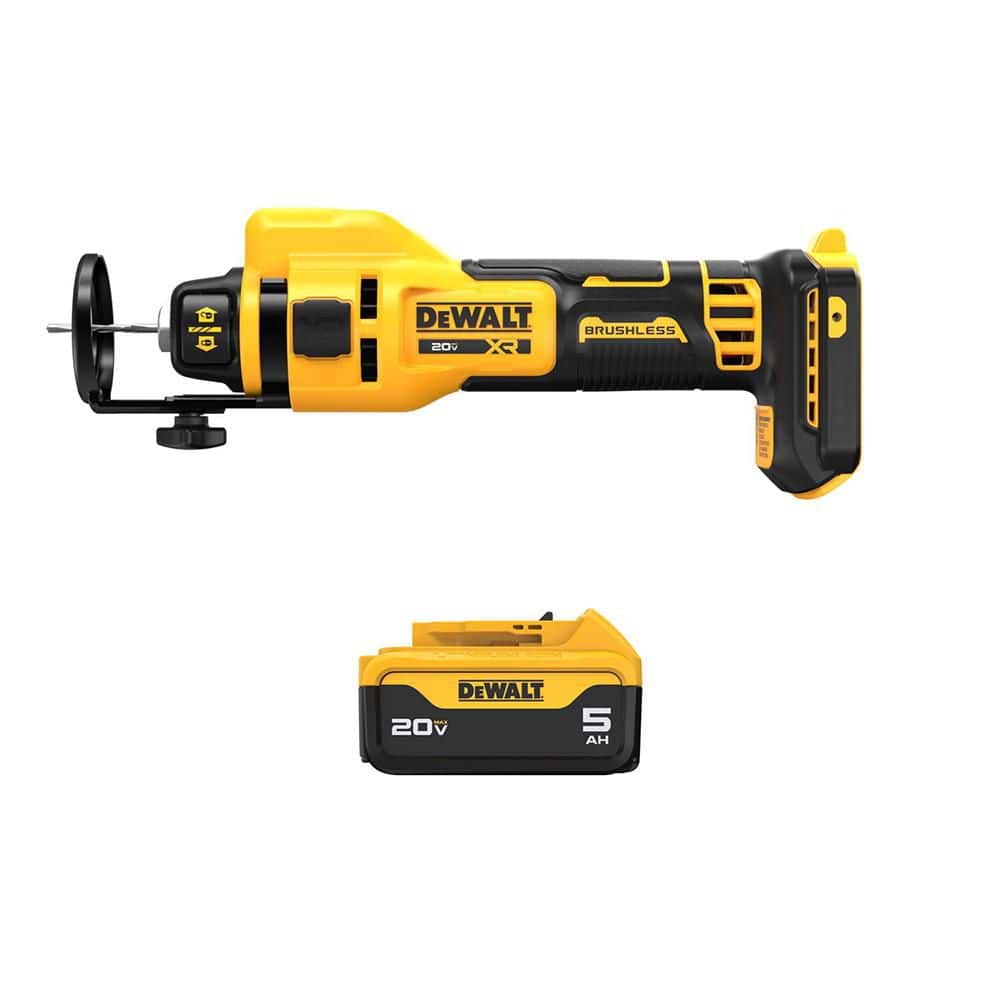 DEWALT 20V XR Lithium-Ion Cordless Rotary Drywall Cut-Out Tool with 20V Max Premium 5.0Ah Battery Pack (DCE555BWDCB205)