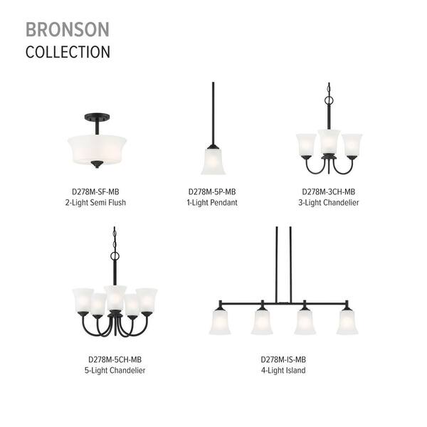 Designers Fountain - Bronson 60-Watt 1-Light Matte Black Transitional Mini Pendant Light with Frosted Glass Shade and No Bulbs Included